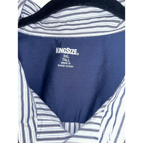 KingSize Men's 3XLT Blue Striped Short Sleeve Button-Up Shirt Casual - Picture 3 of 6